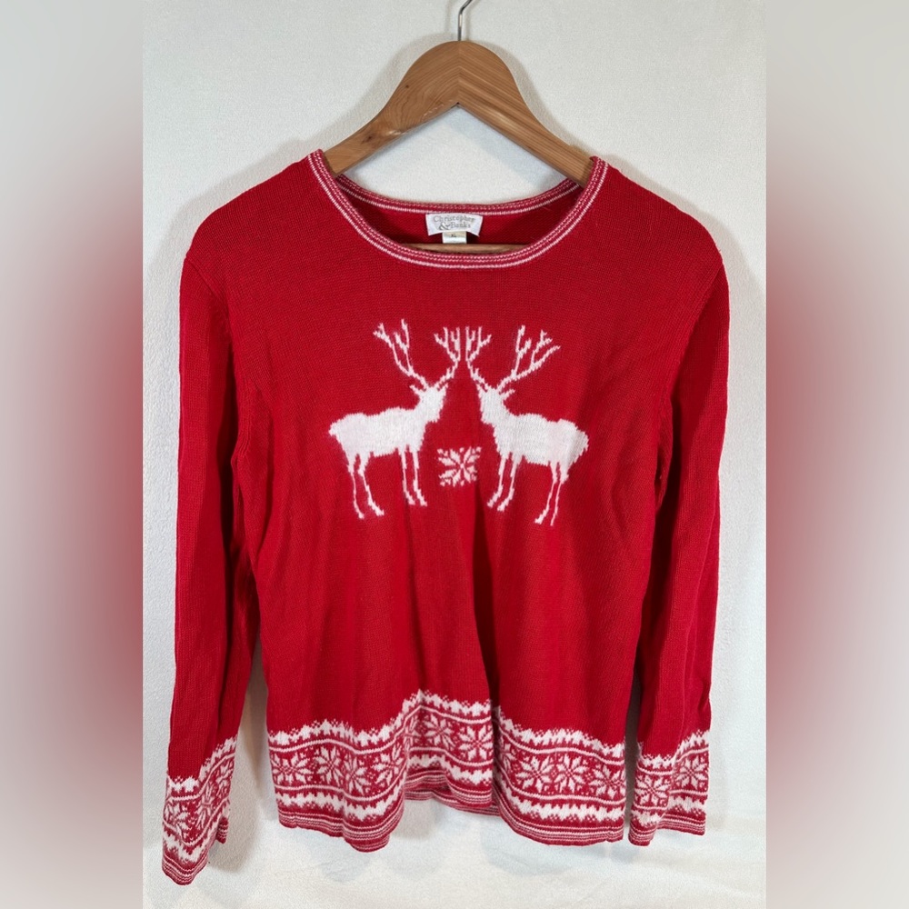 Christopher & Banks Vintage Sweater Women’s Size XL Reindeer Holiday Winter Red